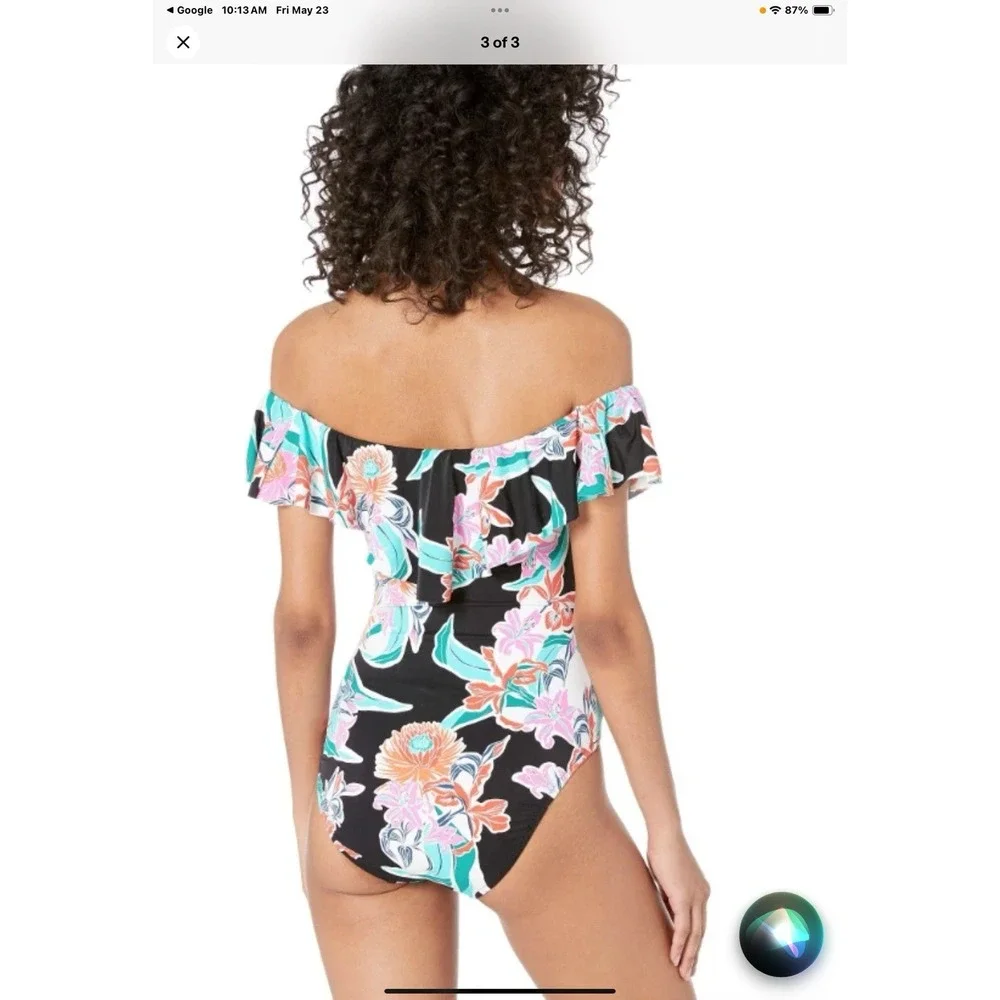 Trina Turk Women's Tropic Wave Over the Shoulder Bandeau One Piece‎ Size 10